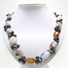 Load image into Gallery viewer, Black Baroque Pearl &amp; Agate Necklace – .925 Silver Clasp
