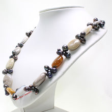 Load image into Gallery viewer, Black Baroque Pearl &amp; Agate Necklace – .925 Silver Clasp