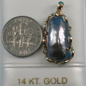 Black Biwa Pearl Pendant – 14k Yellow Gold Wrap with Diamonds