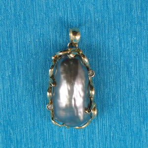 Black Biwa Pearl Pendant – 14k Yellow Gold Wrap with Diamonds