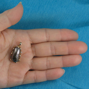 Black Biwa Pearl Pendant – 14k Yellow Gold Wrap with Diamonds