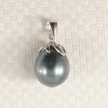 Load image into Gallery viewer, Black-Blue Tahitian Pearl &amp; Diamond Claw-Bail Pendant 14k