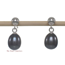 Load image into Gallery viewer, Raindrop Black-Blue Pearl Dangle Earrings – 14k White Gold Studs