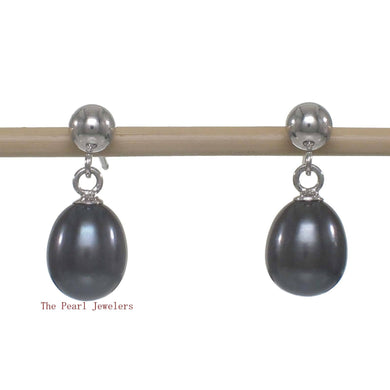 Raindrop Black-Blue Pearl Dangle Earrings – 14k White Gold Studs