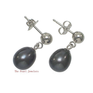 Raindrop Black-Blue Pearl Dangle Earrings – 14k White Gold Studs