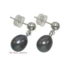 Load image into Gallery viewer, Raindrop Black-Blue Pearl Dangle Earrings – 14k White Gold Studs