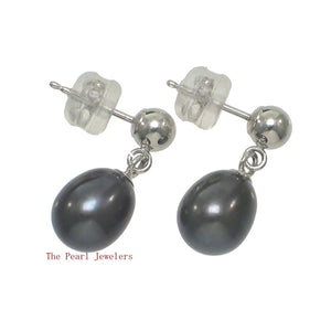 Raindrop Black-Blue Pearl Dangle Earrings – 14k White Gold Studs