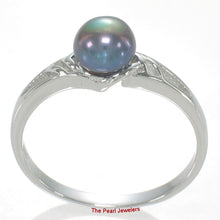Load image into Gallery viewer, Solid .925 Sterling Silver Rhodium-Finish Black-Blue Cultured Pearl Solitaire Ring