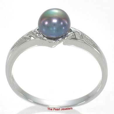 Solid .925 Sterling Silver Rhodium-Finish Black-Blue Cultured Pearl Solitaire Ring