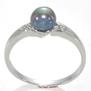 Solid .925 Sterling Silver Rhodium-Finish Black-Blue Cultured Pearl Solitaire Ring