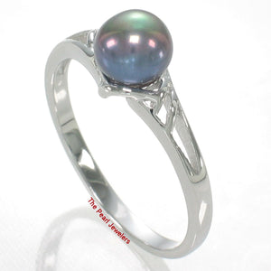 Solid .925 Sterling Silver Rhodium-Finish Black-Blue Cultured Pearl Solitaire Ring