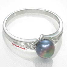 Load image into Gallery viewer, Solid .925 Sterling Silver Rhodium-Finish Black-Blue Cultured Pearl Solitaire Ring