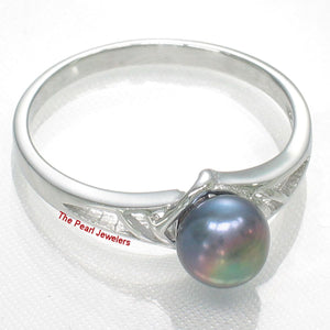 Solid .925 Sterling Silver Rhodium-Finish Black-Blue Cultured Pearl Solitaire Ring
