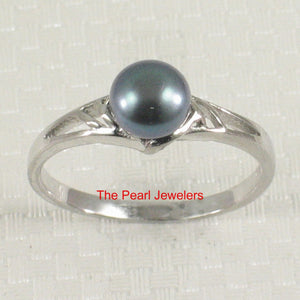 Solid .925 Sterling Silver Rhodium-Finish Black-Blue Cultured Pearl Solitaire Ring