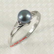 Load image into Gallery viewer, Solid .925 Sterling Silver Rhodium-Finish Black-Blue Cultured Pearl Solitaire Ring