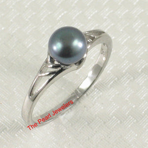 Solid .925 Sterling Silver Rhodium-Finish Black-Blue Cultured Pearl Solitaire Ring