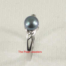 Load image into Gallery viewer, Solid .925 Sterling Silver Rhodium-Finish Black-Blue Cultured Pearl Solitaire Ring