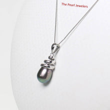 Load image into Gallery viewer, Black Cultured Pearl Pendant – 14k White Gold Cone Bail