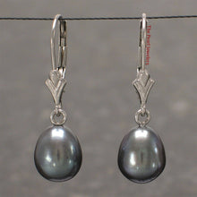 Load image into Gallery viewer, Black Cultured Pearl Dangle Earrings - 14k White Gold Leverback