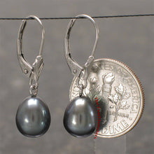 Load image into Gallery viewer, Black Cultured Pearl Dangle Earrings - 14k White Gold Leverback