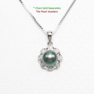 Black Cultured Pearl Pendant – 14k White Gold with Diamond Halo