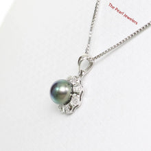 Load image into Gallery viewer, Black Cultured Pearl Pendant – 14k White Gold with Diamond Halo