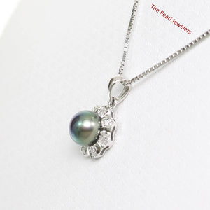 Black Cultured Pearl Pendant – 14k White Gold with Diamond Halo