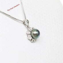 Load image into Gallery viewer, Black Cultured Pearl Pendant – 14k White Gold with Diamond Halo