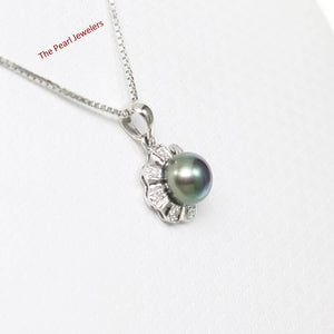 Black Cultured Pearl Pendant – 14k White Gold with Diamond Halo