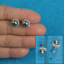 Load image into Gallery viewer, Sterling Silver Black Pearl &amp; CZ Stud Earrings – Traditional Round