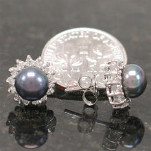 Load image into Gallery viewer, Sterling Silver Black Pearl &amp; CZ Stud Earrings – Traditional Round
