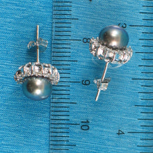Load image into Gallery viewer, Sterling Silver Black Pearl &amp; CZ Stud Earrings – Traditional Round
