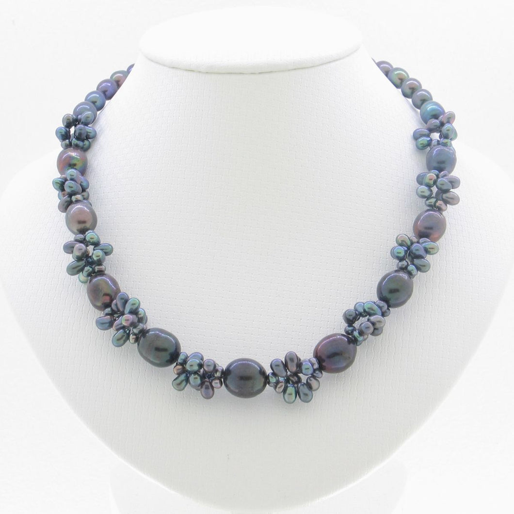 Black Cultured Pearl Necklace – Adjustable Sterling Silver Clasp