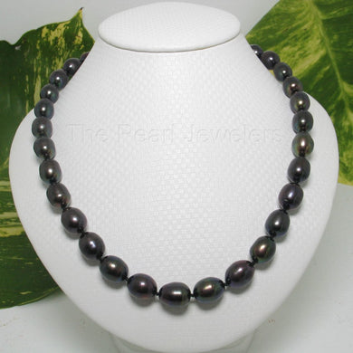Hand-Knotted Black Rice Pearl Necklace with Gold-Filled Clasp