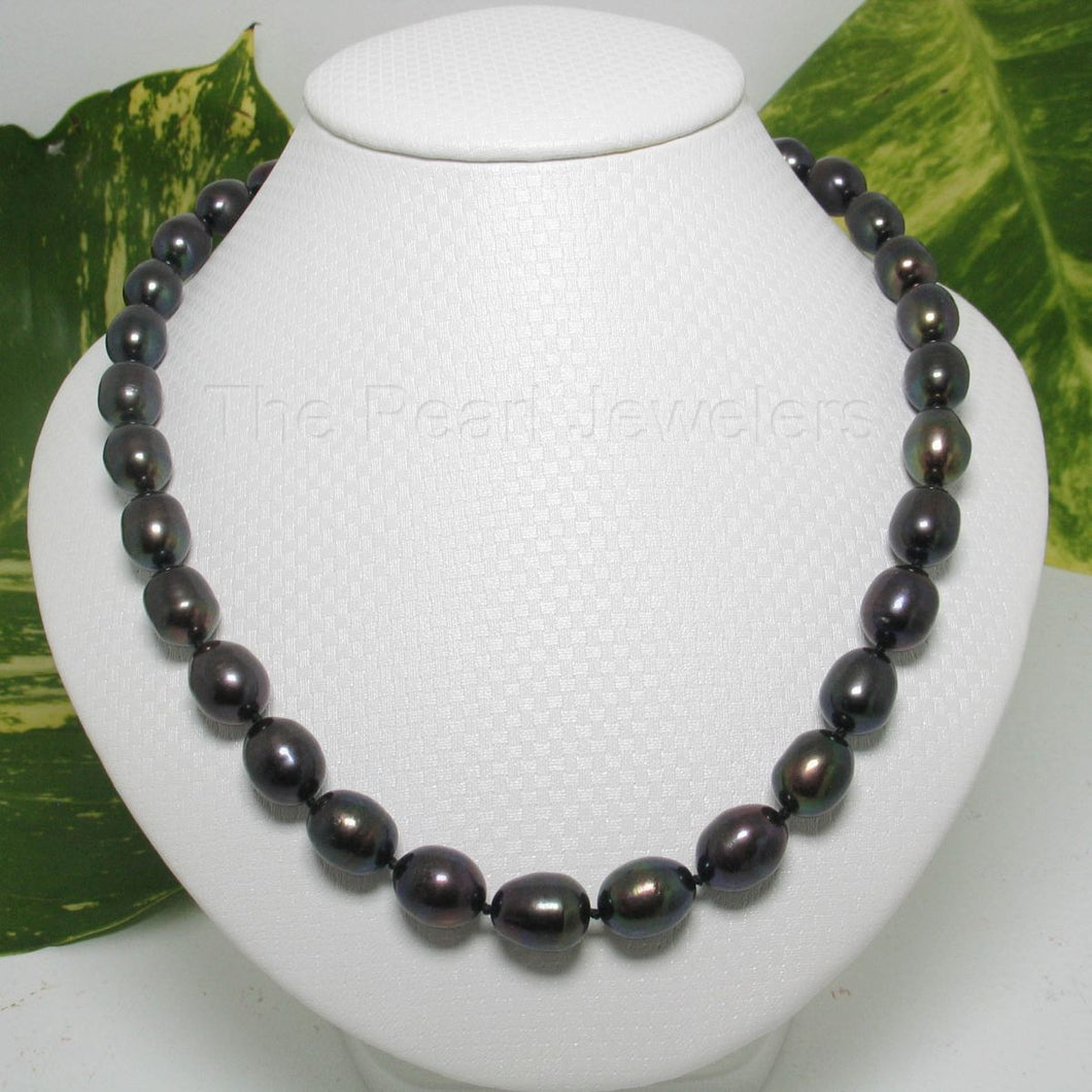 Hand-Knotted Black Rice Pearl Necklace with Gold-Filled Clasp