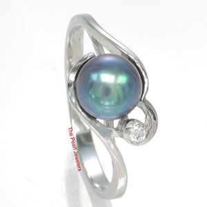 Solid Sterling Silver .925 Black-Gray Cultured Pearl & Cubic Zirconia Accent Ring