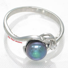 Load image into Gallery viewer, Solid Sterling Silver .925 Black-Gray Cultured Pearl &amp; Cubic Zirconia Accent Ring
