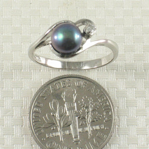 Solid Sterling Silver .925 Black-Gray Cultured Pearl & Cubic Zirconia Accent Ring