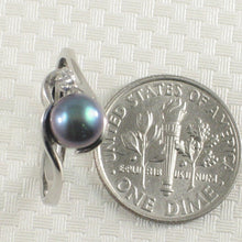 Load image into Gallery viewer, Solid Sterling Silver .925 Black-Gray Cultured Pearl &amp; Cubic Zirconia Accent Ring