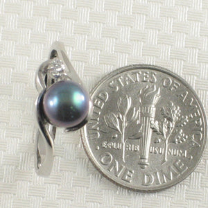 Solid Sterling Silver .925 Black-Gray Cultured Pearl & Cubic Zirconia Accent Ring