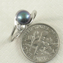 Load image into Gallery viewer, Solid Sterling Silver .925 Black-Gray Cultured Pearl &amp; Cubic Zirconia Accent Ring