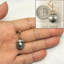 Load image into Gallery viewer, Black Gray Tahitian Pearl &amp; 14k Yellow Gold Flowery-Cap Bale with 6 Diamonds Pendant