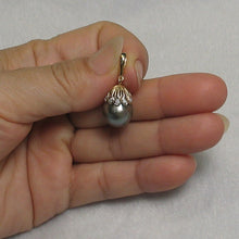 Load image into Gallery viewer, Black Gray Tahitian Pearl &amp; 14k Yellow Gold Flowery-Cap Bale with 6 Diamonds Pendant