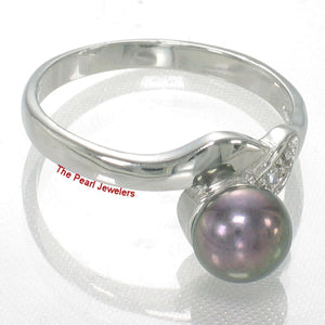 Solid Sterling Silver .925 Black-Grey Freshwater Pearl & Cubic Zirconia Accent Ring
