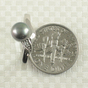 Solid Sterling Silver .925 Black-Grey Freshwater Pearl & Cubic Zirconia Accent Ring