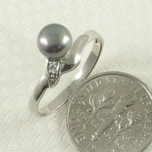 Load image into Gallery viewer, Solid Sterling Silver .925 Black-Grey Freshwater Pearl &amp; Cubic Zirconia Accent Ring