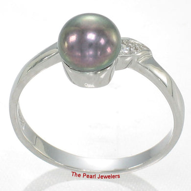 Solid Sterling Silver .925 Black-Grey Freshwater Pearl & Cubic Zirconia Accent Ring