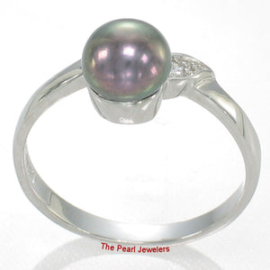 Solid Sterling Silver .925 Black-Grey Freshwater Pearl & Cubic Zirconia Accent Ring