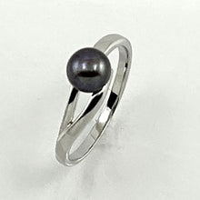 Load image into Gallery viewer, Solid Sterling Silver .925 5–6 mm Black-Grey Freshwater Pearl Solitaire Ring