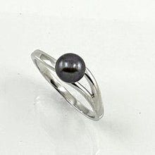Load image into Gallery viewer, Solid Sterling Silver .925 5–6 mm Black-Grey Freshwater Pearl Solitaire Ring